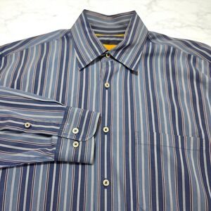 Robert‎ Talbott Oxford Striped Blue/Navy Button Up Cotton Shirt Men's L